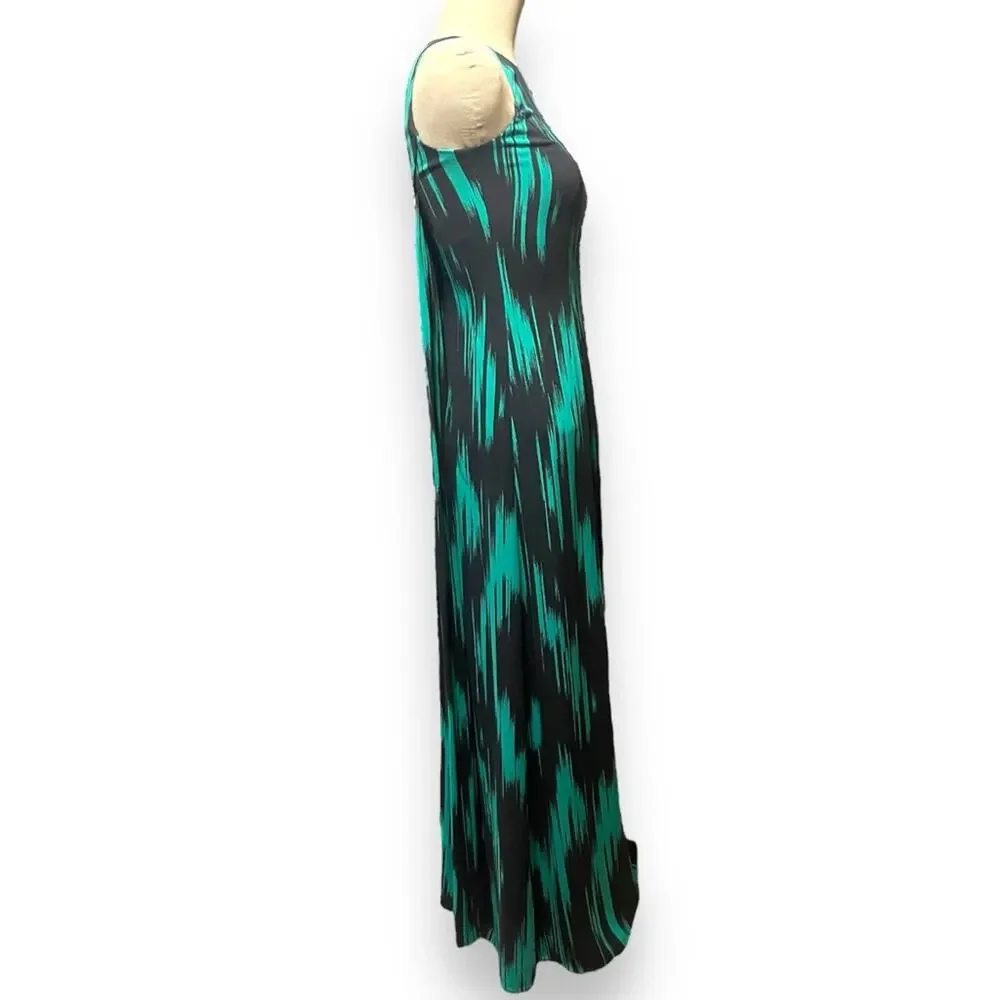 Michael Kors Maxi Length Sleeveless Gown Made in Italy Green Black 4